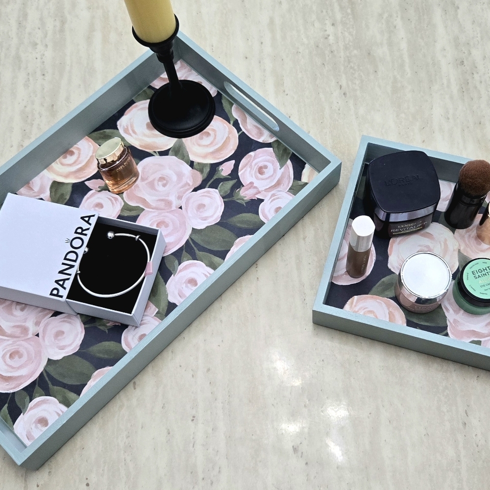 Floral Decorative Vanity Tray Set